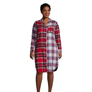 NWT Women's Lands' End Plaid Flannel Sleep Shirt Night Gown Size SMALL 6 - 8